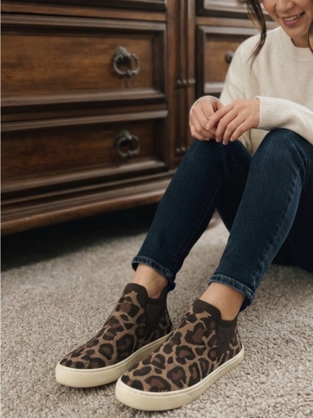 Rothy's Brown Leopard Knit Slip-On Sneakers - Picture 2 of 9